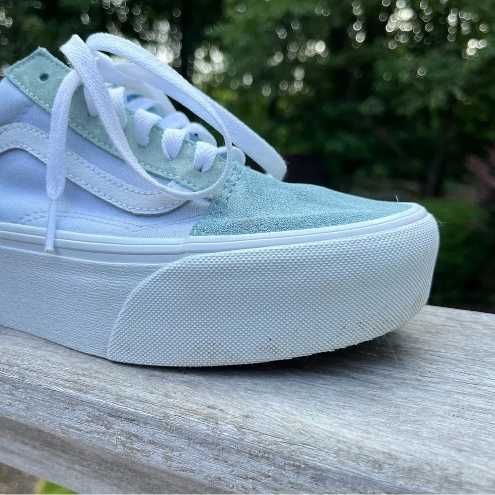 Vans Old Skool Stackform Soft Suede Side Stripe Baby Blue & White Shoes Sz 7.5 - Picture 3 of 16